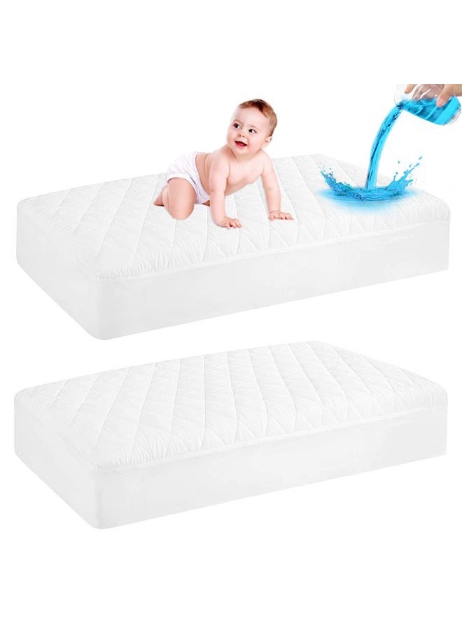 GRT 2 Pack Waterproof Crib Mattress Protector, Quilted Baby Mattress Cover Fitted Deep Pocket from 4" up to 9", Extra Soft Breathable & Noiseless Toddler Mattress Pad 52"x28", White - Image 1