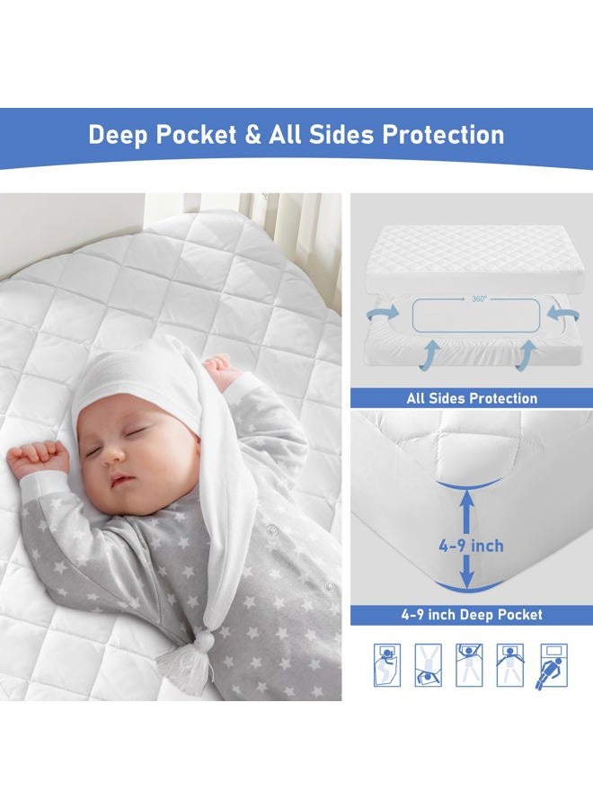 GRT 2 Pack Waterproof Crib Mattress Protector, Quilted Baby Mattress Cover Fitted Deep Pocket from 4" up to 9", Extra Soft Breathable & Noiseless Toddler Mattress Pad 52"x28", White - Image 4