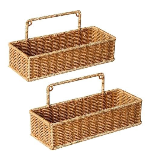 PAUL SONS PAULSONS Rattan Wall Hanging Basket, Wall Mounted Rattan Storage Basket for Kitchen, Bathroom, Wicker Organizer for Onions, Potatoes, Eggs, Garlic Size: 31.5cmx12.5cmx14.5cm - Image 1