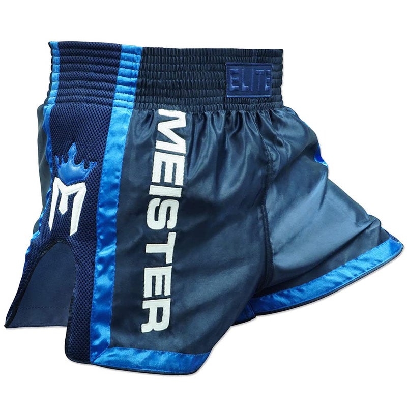 Meister ELITE Muay Thai Shorts Fully Elasticated Waist wMesh NavyBlue Small 3031 - Image 2