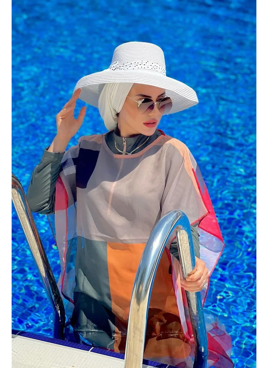 Marina Hijab Swimsuit with Square Pattern Kaftan Kimono Pareo P2107
