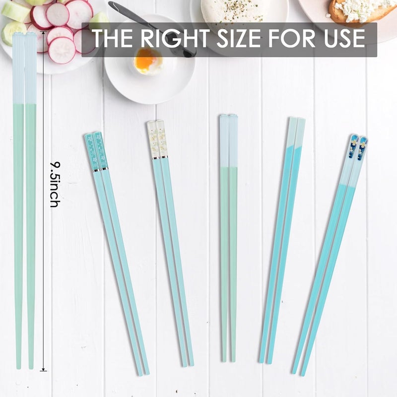 GLAMFIELDS Chopsticks Reusable Dishwasher Safe, 5 Pairs 9.5 Inches Premium Chop Sticks Set for Sushi, Ramen, Asian Cuisine, Matte Non-slip with Gift Case, Light Blue - Image 2