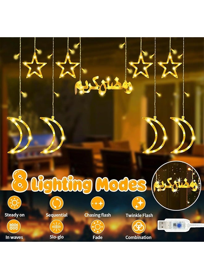 يواوليتي رمضان الديكور ضوء 3 متر الدافئة الأبيض القمر ستار الستار رمضان ضوء لغرفة النوم الجدار ، حزب في الهواء الطلق ، رمضان الزينة ، الجنية سلسلة ضوء مع 8 وسائط الإضاءة أوسب  - Image 3