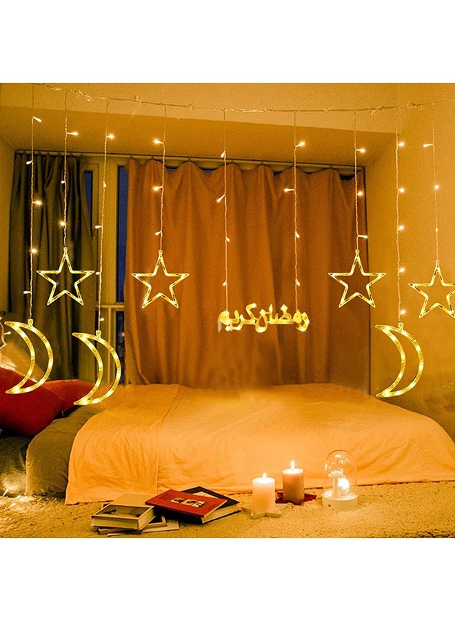 يواوليتي رمضان الديكور ضوء 3 متر الدافئة الأبيض القمر ستار الستار رمضان ضوء لغرفة النوم الجدار ، حزب في الهواء الطلق ، رمضان الزينة ، الجنية سلسلة ضوء مع 8 وسائط الإضاءة أوسب  - Image 5