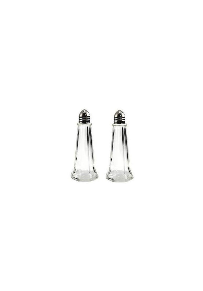 Update International Classic Tower Style Salt & Pepper Shaker Set - 1 oz. Glass Body with Chrome Top - Set of 2 - Image 1