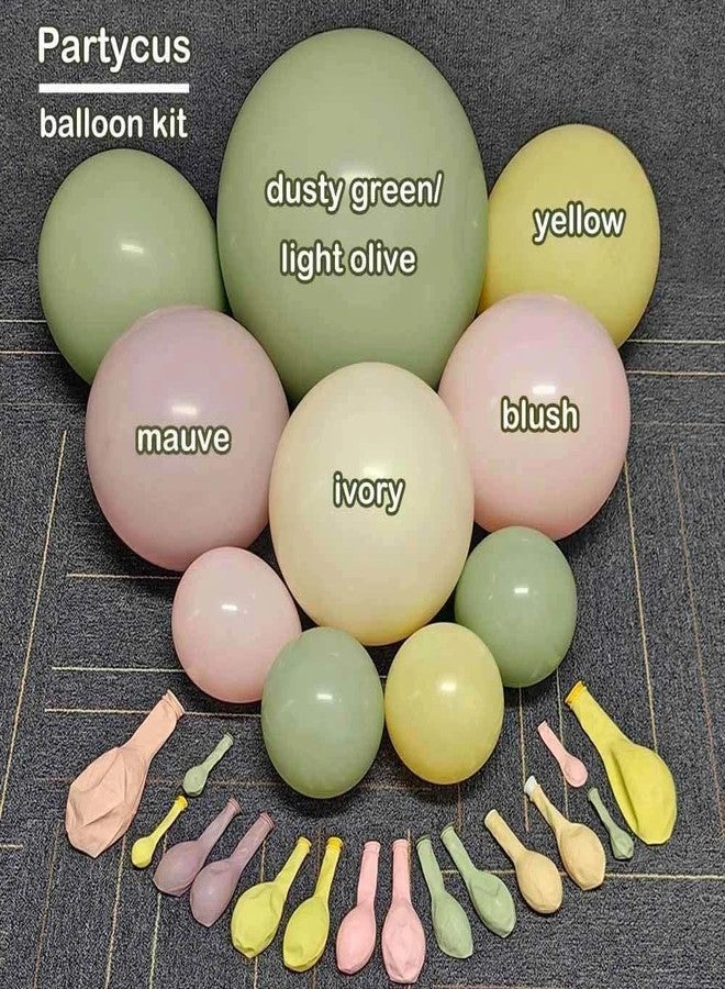 Partycus Pink Green Yellow Balloon Arch Double Stuffed, Dusty Green Light Yellow Mauve Ivory Pastel Balloon Garland Kit for Baby Shower Birthday Bridal Wedding Flower Valentine Party Decoration - Image 3