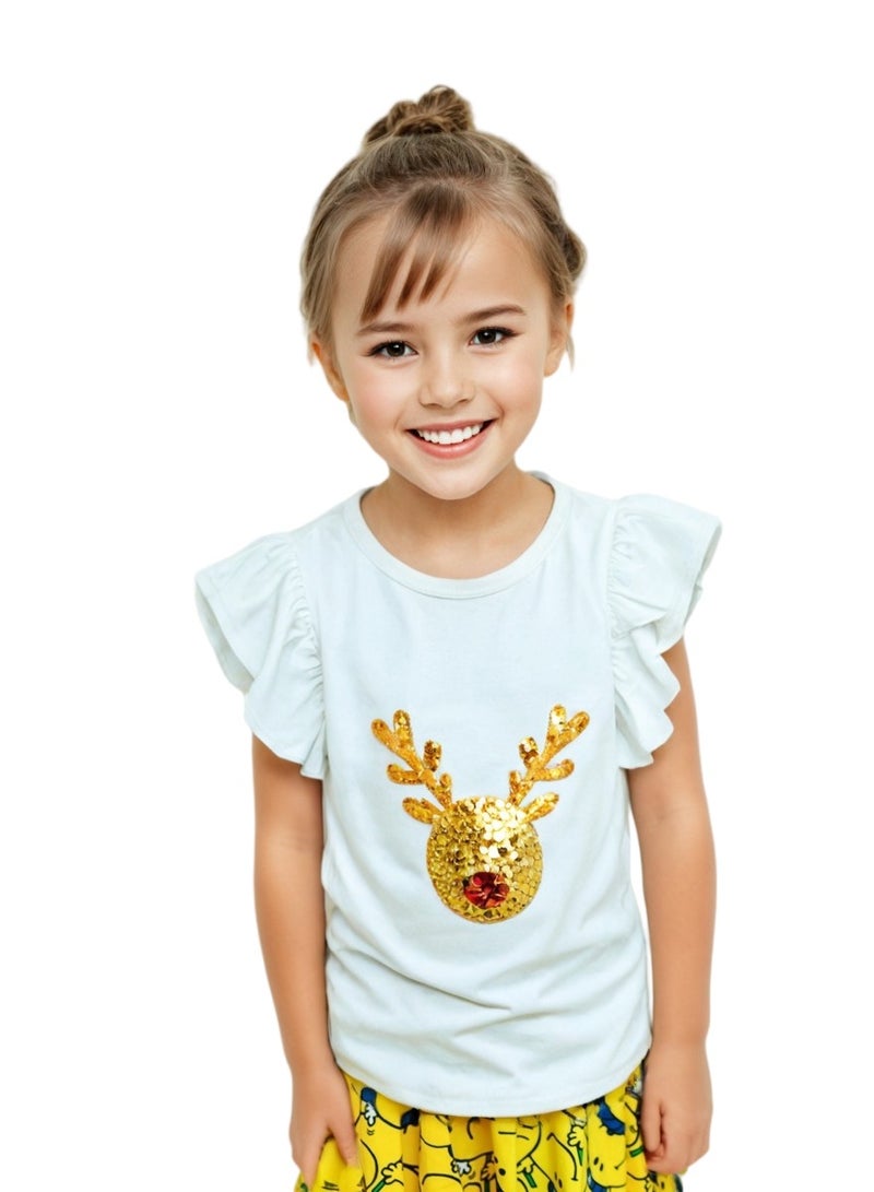 WiNi BEE Short Sleeve Children T-Shirt Toddler Girl Kawaii Top Ruffle Sleeve Summer Tee Reversible Sequin TShirt Girls Clothes 2 4 6 Years  - Image 1