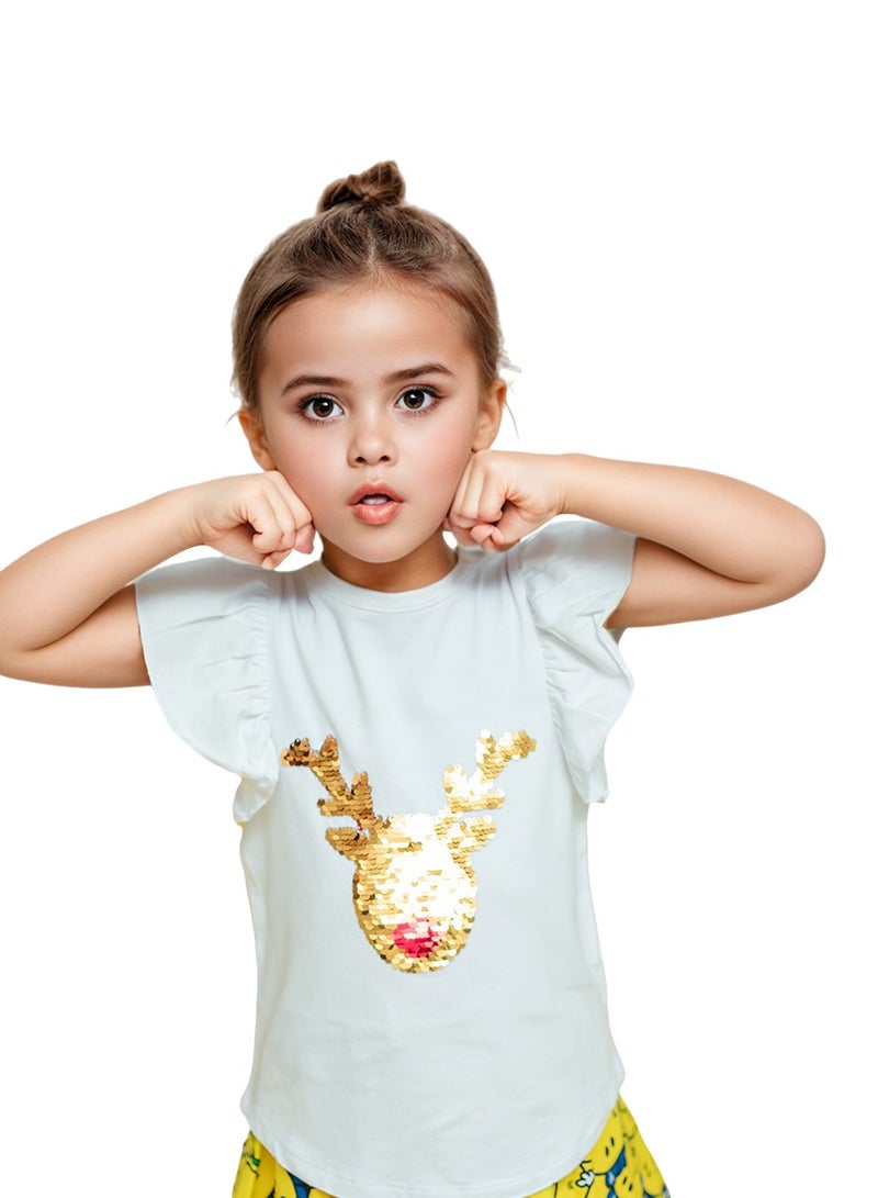 WiNi BEE Short Sleeve Children T-Shirt Toddler Girl Kawaii Top Ruffle Sleeve Summer Tee Reversible Sequin TShirt Girls Clothes 2 4 6 Years  - Image 2