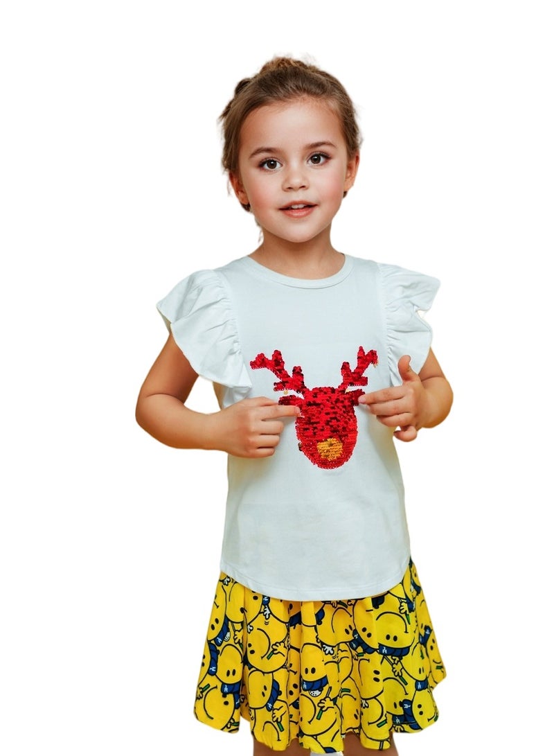 WiNi BEE Short Sleeve Children T-Shirt Toddler Girl Kawaii Top Ruffle Sleeve Summer Tee Reversible Sequin TShirt Girls Clothes 2 4 6 Years  - Image 3