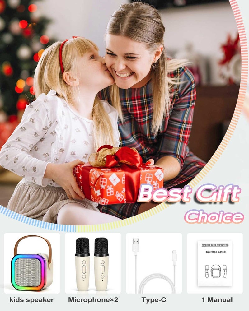 Toyland Mini Karaoke Speaker for Kids, Portable Bluetooth Speaker with 2 Wireless Microphones & LED Lights, Perfect Gift for Kids Boys & Girls -White - Image 4