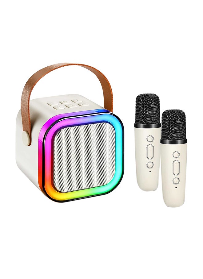 Toyland Mini Karaoke Speaker for Kids, Portable Bluetooth Speaker with 2 Wireless Microphones & LED Lights, Perfect Gift for Kids Boys & Girls -White  - Image 1