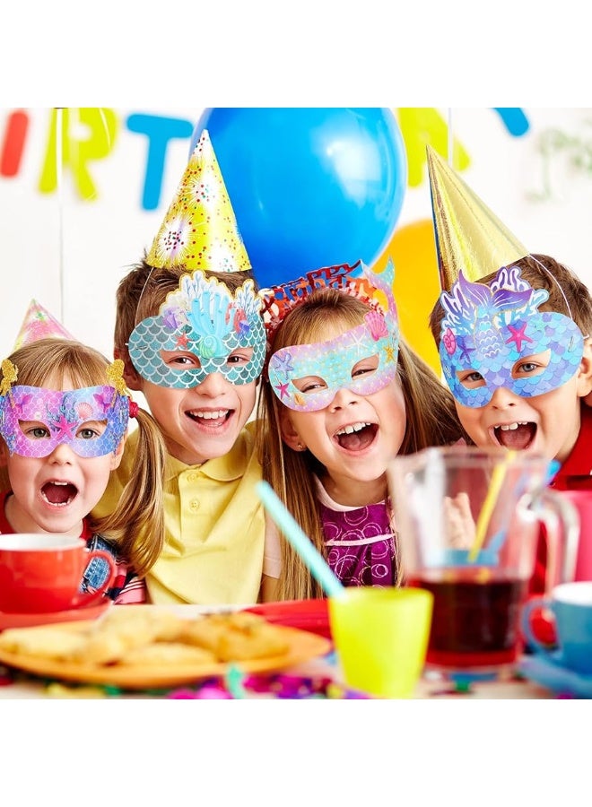 Minatee 24 Pcs Mermaid Mask for Kids Mermaid Cosplay Masks for Party Paper Animal Mask Costume Mask Children Eye Masks Dress Party Supplies Mask for Kids Girls Ocean Mermaid Birthday Favors - Image 1