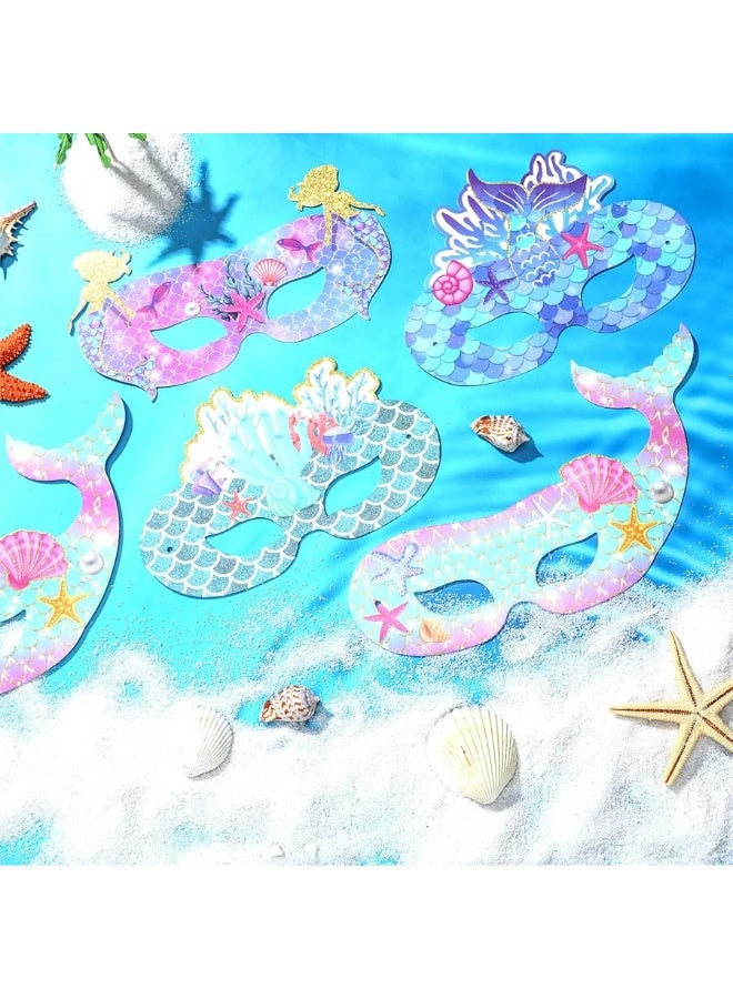 Minatee 24 Pcs Mermaid Mask for Kids Mermaid Cosplay Masks for Party Paper Animal Mask Costume Mask Children Eye Masks Dress Party Supplies Mask for Kids Girls Ocean Mermaid Birthday Favors - Image 2