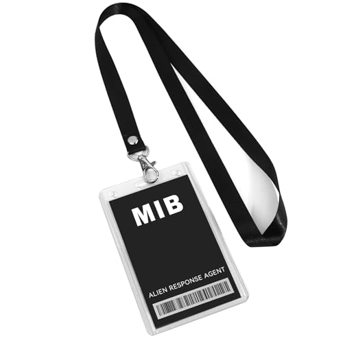 ERDOGLY Agent Costume Accessories, Black ID Badge Props, Men in Cosplay Costume Name Tag with Lanyard, Spy Decorations Secret Agent ID Card Holder for Halloween Party Supplies - Image 2