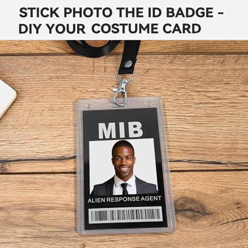 ERDOGLY Agent Costume Accessories, Black ID Badge Props, Men in Cosplay Costume Name Tag with Lanyard, Spy Decorations Secret Agent ID Card Holder for Halloween Party Supplies - Image 4