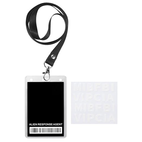 ERDOGLY Agent Costume Accessories, Black ID Badge Props, Men in Cosplay Costume Name Tag with Lanyard, Spy Decorations Secret Agent ID Card Holder for Halloween Party Supplies - Image 1