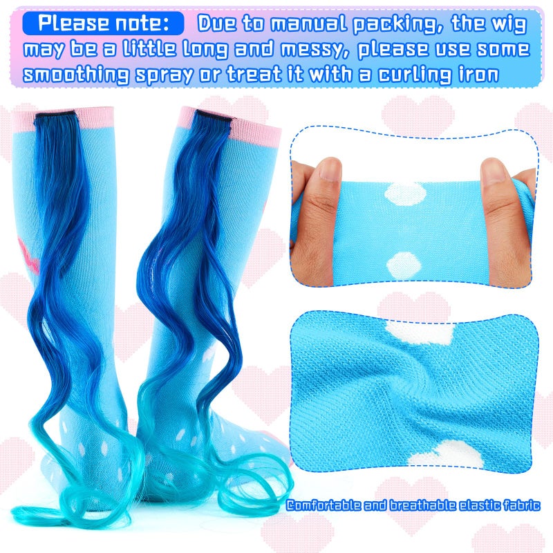 Yearntown 1 Pairs Crazy Fun Silly Wacky High Socks Unicorn Mermaid Socks with Wigs Gift for Kids Girls Woman(Light Blue Unicorn) - Image 3