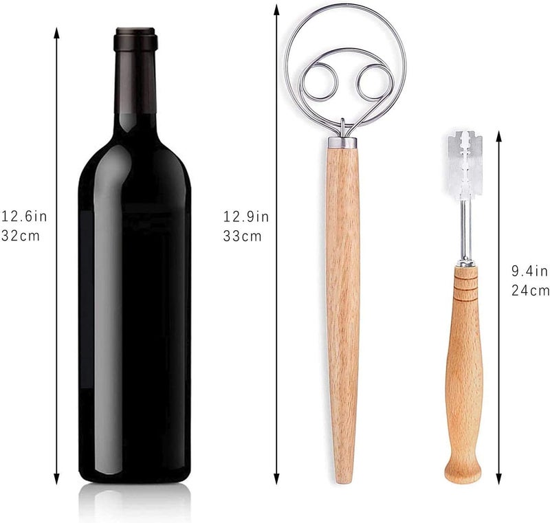 KASTWAVE Bread Lame and Large Danish Dough Whisk Set With 5 Replacement Blades and Leather Protective Cover Stainless Steel Bread Making Tools for Pastry, Baking Cake - Image 3