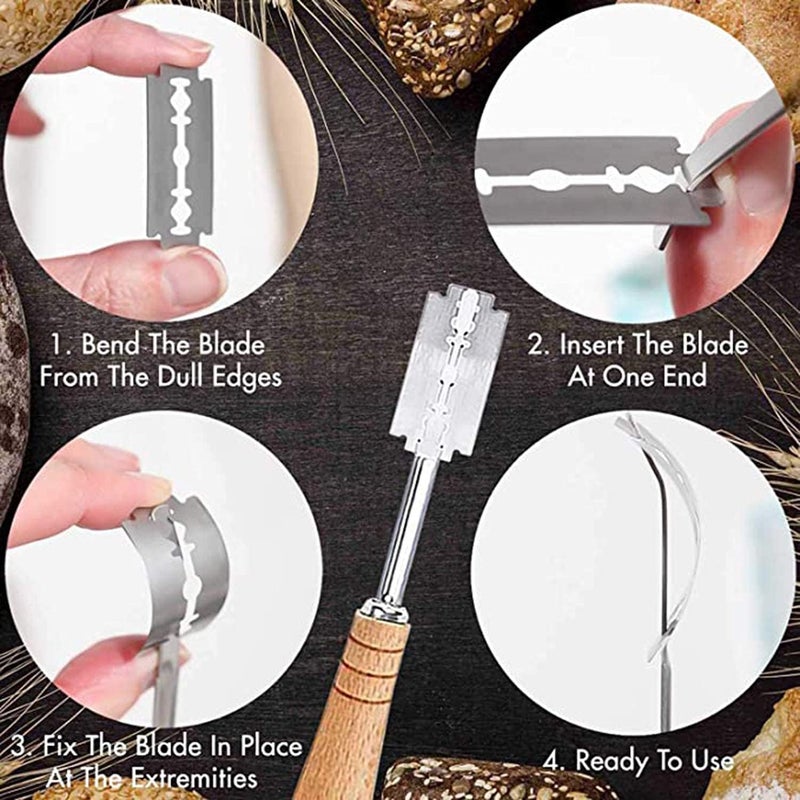 KASTWAVE Bread Lame and Large Danish Dough Whisk Set With 5 Replacement Blades and Leather Protective Cover Stainless Steel Bread Making Tools for Pastry, Baking Cake - Image 5