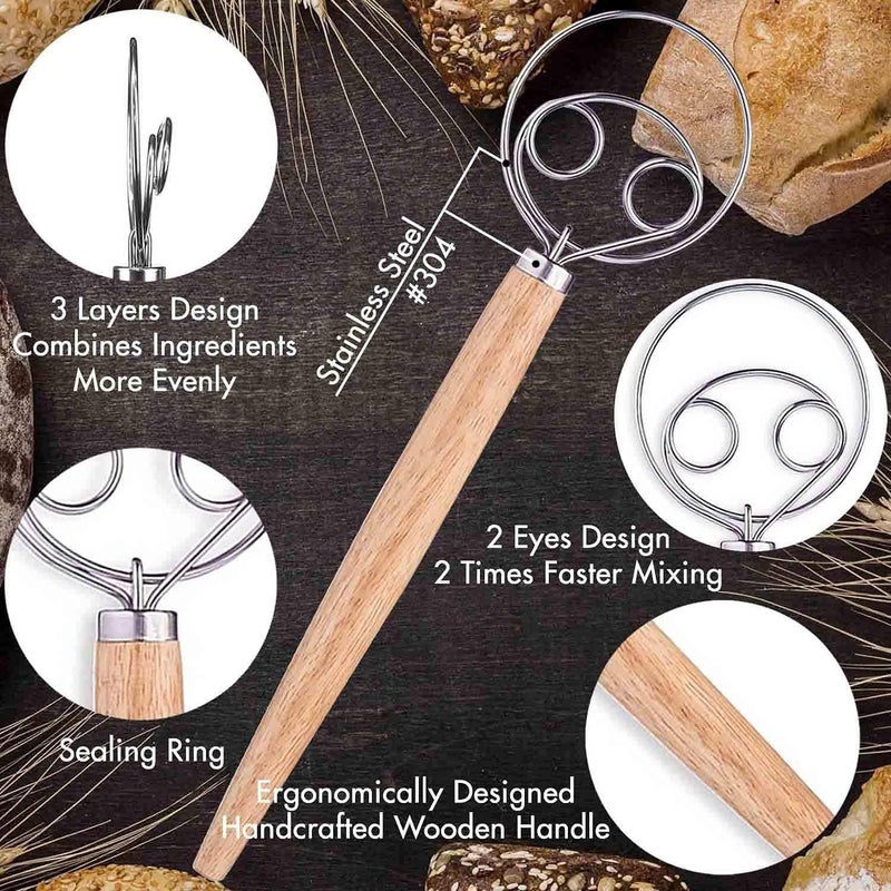 KASTWAVE Bread Lame and Large Danish Dough Whisk Set With 5 Replacement Blades and Leather Protective Cover Stainless Steel Bread Making Tools for Pastry, Baking Cake - Image 4