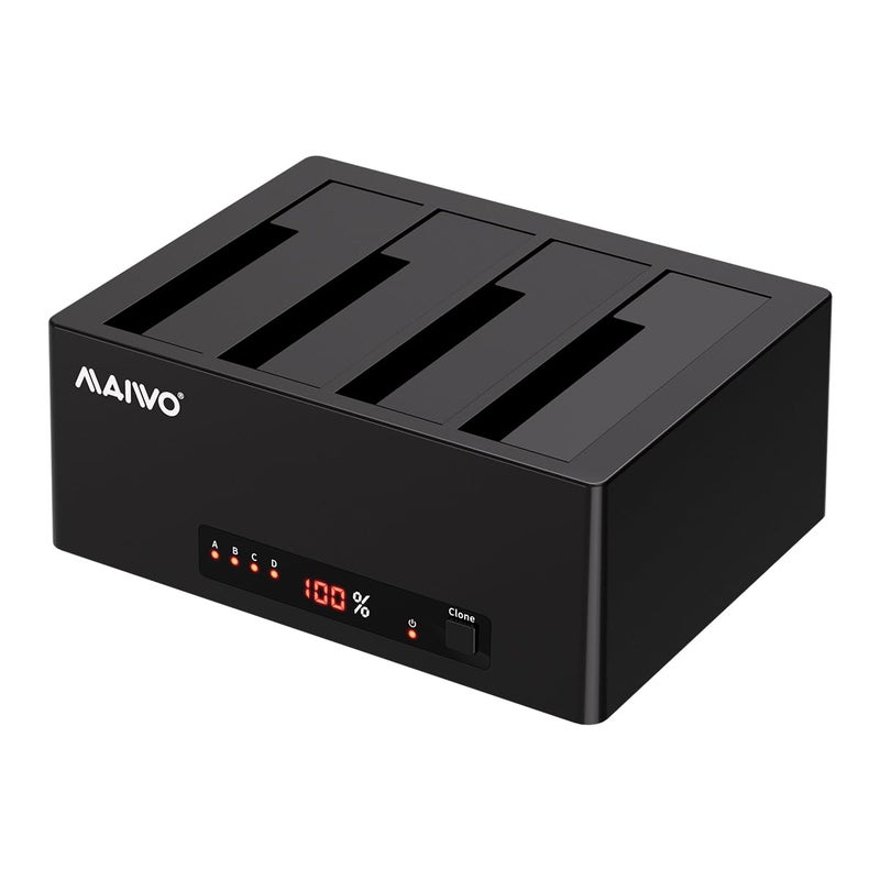 MAIWO محطة توصيل الأقراص الصلبة MAIWO 4 Bay مع وظيفة النسخ للأقراص الصلبة SATA 2.5 و 3.5 بوصة، سرعة USB 3.0/eSATA 5Gbps مع UASP، سعة 96TB، قارئ ومكرر للأقراص الصلبة الخارجية - Image 1