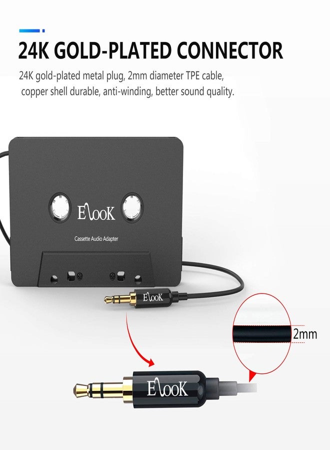 Elook Car Cassette Aux Adapter Kit, with A Smartphone to 3.5 mm Headphone Jack Adapter for Phone, MP3 ect. Black - Image 4
