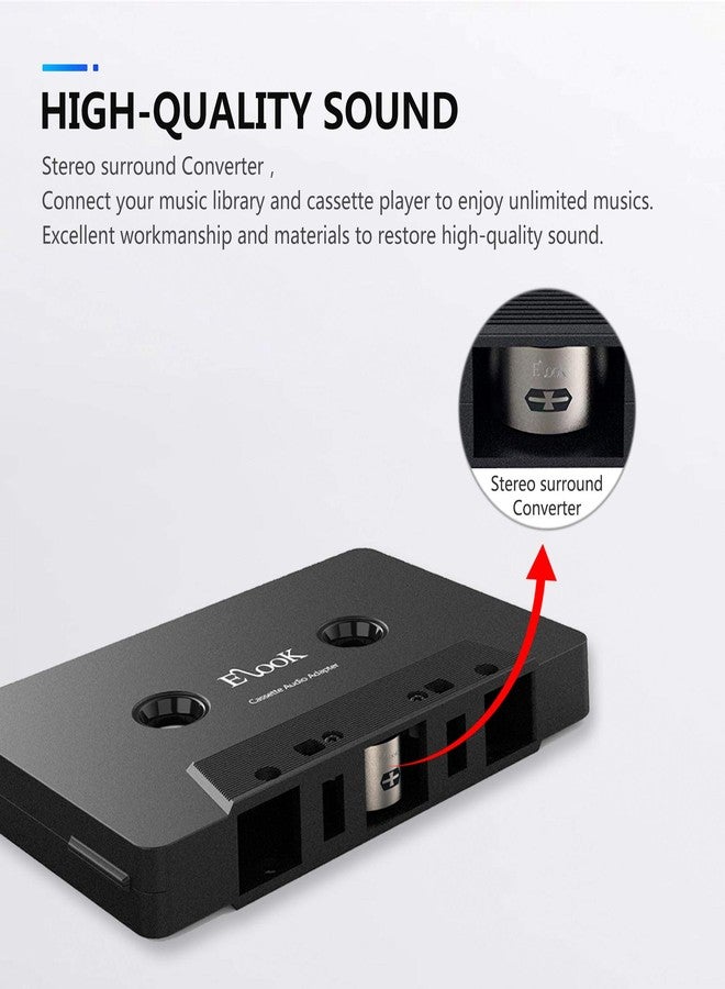 Elook Car Cassette Aux Adapter Kit, with A Smartphone to 3.5 mm Headphone Jack Adapter for Phone, MP3 ect. Black - Image 3