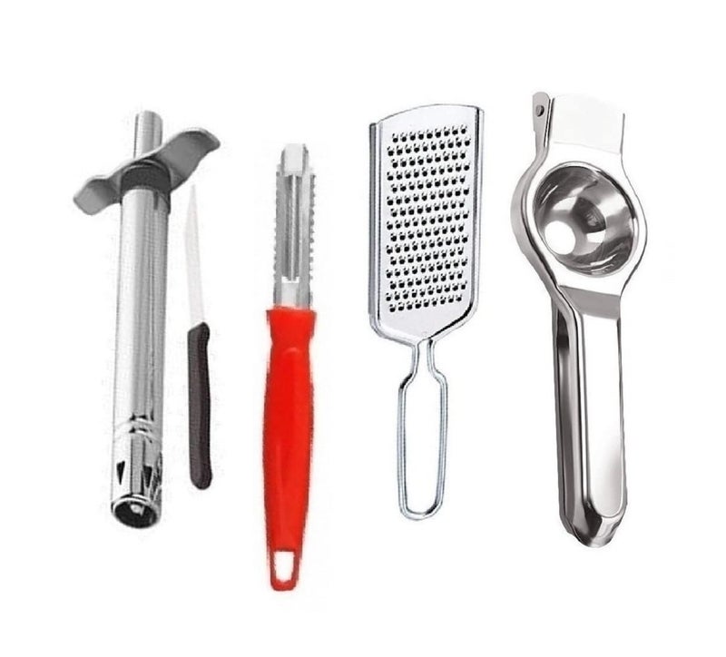 FIRST FRONT Steel Gas Lighter Knife with PeelerCheese Grater and Lemon Squezzer Multicolour Pack of 4 - Image 1