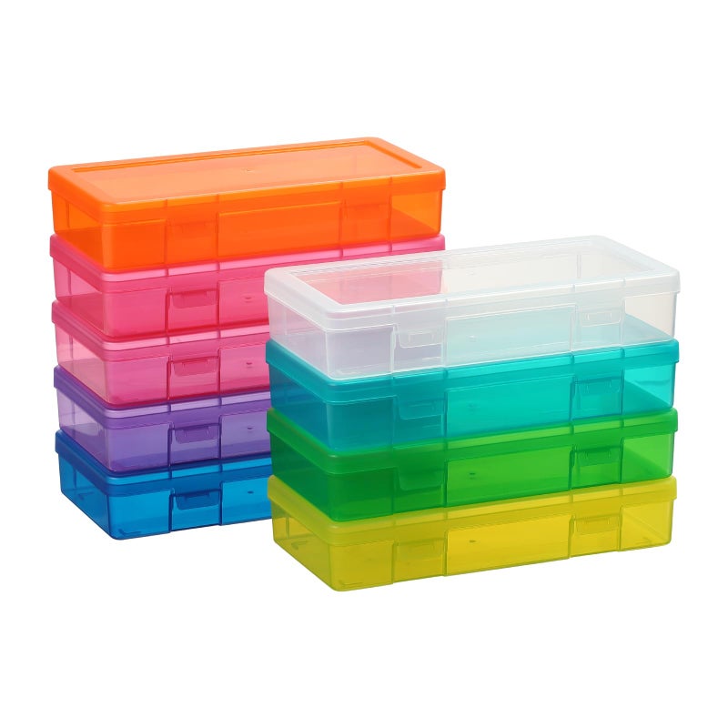 novelinks Medium Plastic Storage Boxes with Latching Lids - 9 Pack Stackable Craft Organizers for Supplies, Pencils, Crayons, Beads, Stationery & Classroom Use(9 Pack Medium -Color) - Image 1