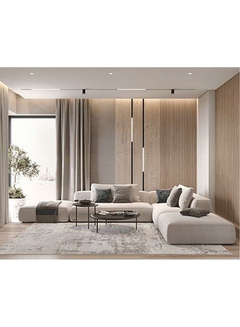 مردود السعودية كنبة زاوية رُكنة على شكل حرف L مصنوعة من خشب سويدي مع قماش كتان مقاس 350 / 250 × 85 × 85 سم - اللون بيج - الموديل EA-L10J-R14W