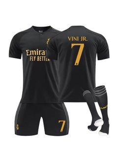 23-24 Real Madrid Two Away Soccer Jersey VINI JR #7 Soccer Jersey/Shorts Socks Gift Set Kids Size and Adult Size, Gift for Fans and Friends
