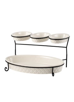 Shallow Shallow Porcelain 2-Tier Oval Serving Set - Black Stand Rack - 3x 20cm and 1x 40cm  - Image 1