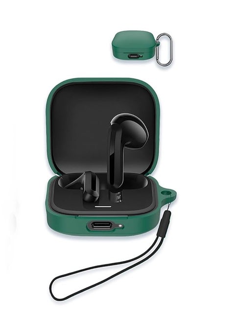 Case for Xiaomi Redmi Buds 6 Active, Soft Silicone Protective Portable Scratch Shock Resistant with Carabiner & Lanyard（Green）