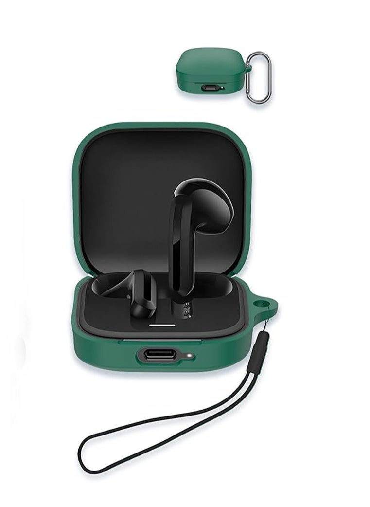 Generic Case for Xiaomi Redmi Buds 6 Active, Soft Silicone Protective Portable Scratch Shock Resistant with Carabiner & Lanyard（Green）  - Image 1