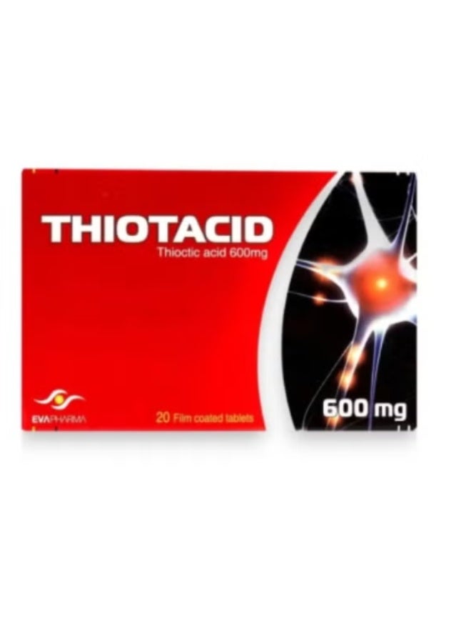Thiotacid Alpha Lipoic Acid 600mg Film Coated Tablets, 20 Count