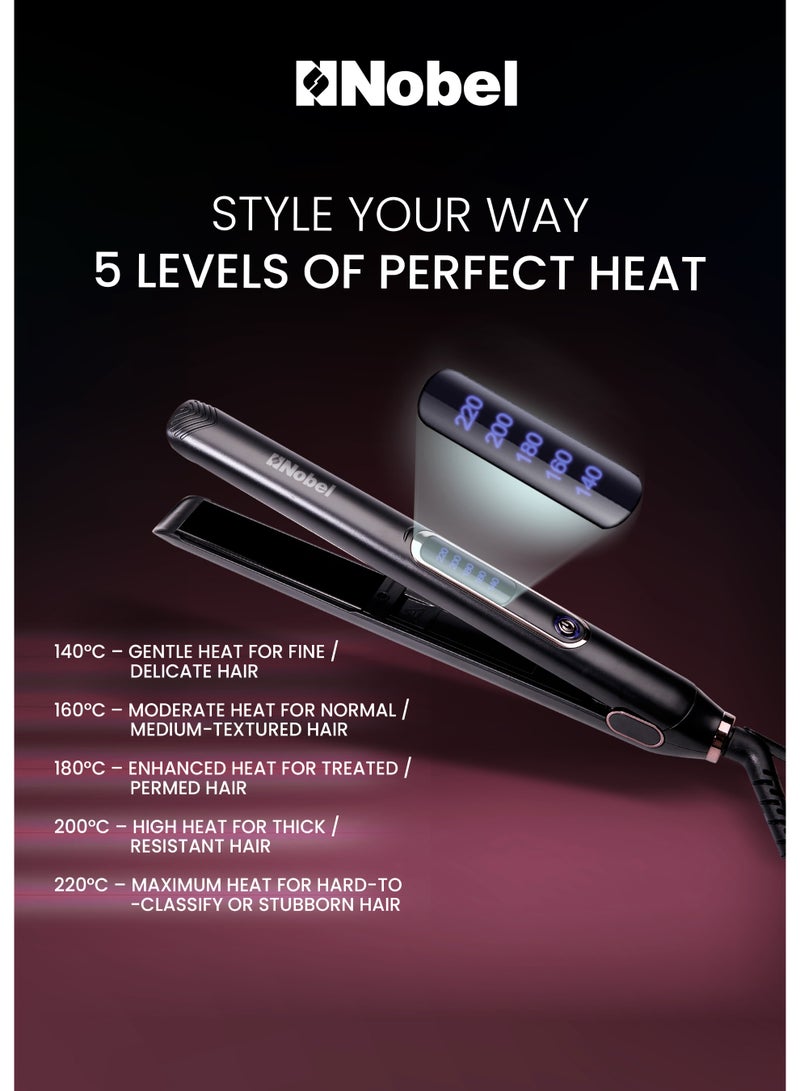 Nobel مكواة شعر نوبل مع لوحة تسخين PTC 5 مستويات للتحكم في درجة الحرارة مؤشر LED تسخين سريع - NHS450 أسود - Image 5