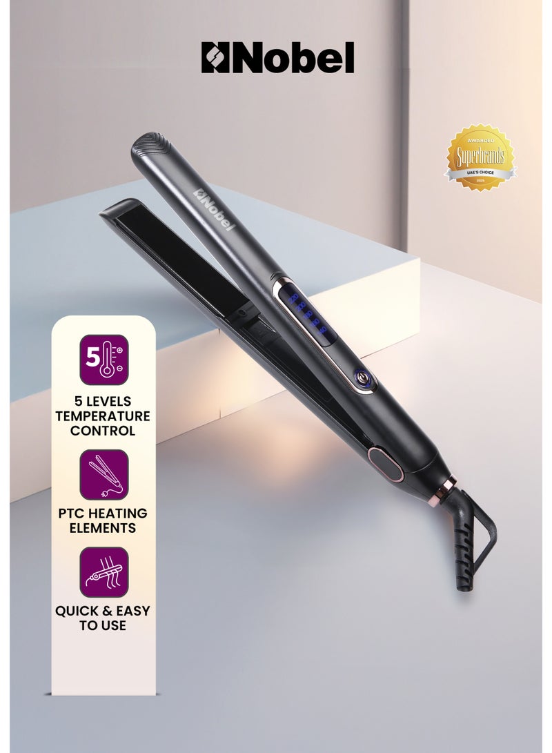 Nobel مكواة شعر نوبل مع لوحة تسخين PTC 5 مستويات للتحكم في درجة الحرارة مؤشر LED تسخين سريع - NHS450 أسود - Image 1