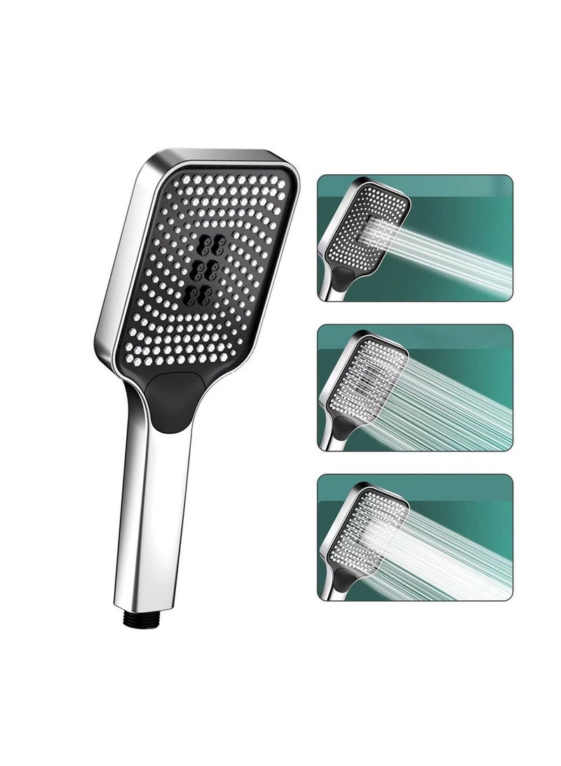 رأس دش يدوي، رأس دش مربع عالمي عالي الضغط للحمام، دش محمول بقوة عالية مع 3 أوضاع رذاذ مناسب لضغط المياه المنخفض، موفر للمياه - بلون الكروم - Image 1