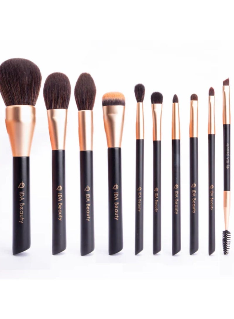 IDA Beauty Professional 10-Piece Cluster L Makeup Brush Set | Vegan, Halal, Cruelty-Free | Seamless Blend & Airbrushed Finish - Image 1