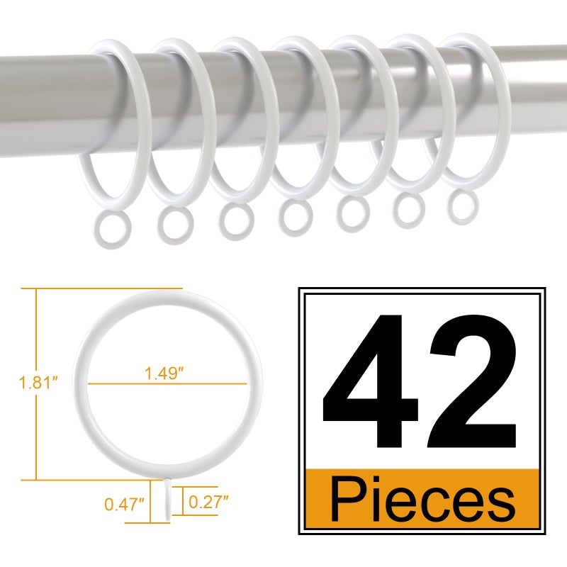ANJUU 42 PCS Curtain Rings, 1.5 Inch Metal Curtain Drape Sliding Eyelet Rings-Hanging Rings for Curtains and Rods, Fits Up to 1 1/4-Inch Rod, White(Clips Not Included) - Image 2