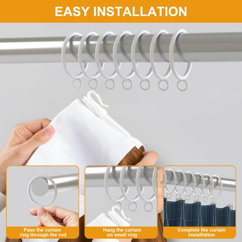 ANJUU 42 PCS Curtain Rings, 1.5 Inch Metal Curtain Drape Sliding Eyelet Rings-Hanging Rings for Curtains and Rods, Fits Up to 1 1/4-Inch Rod, White(Clips Not Included) - Image 4