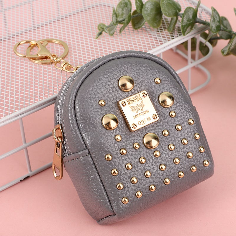 2024 Trendy Mini Backpack Coin Purse Keychain Rivet Gray
