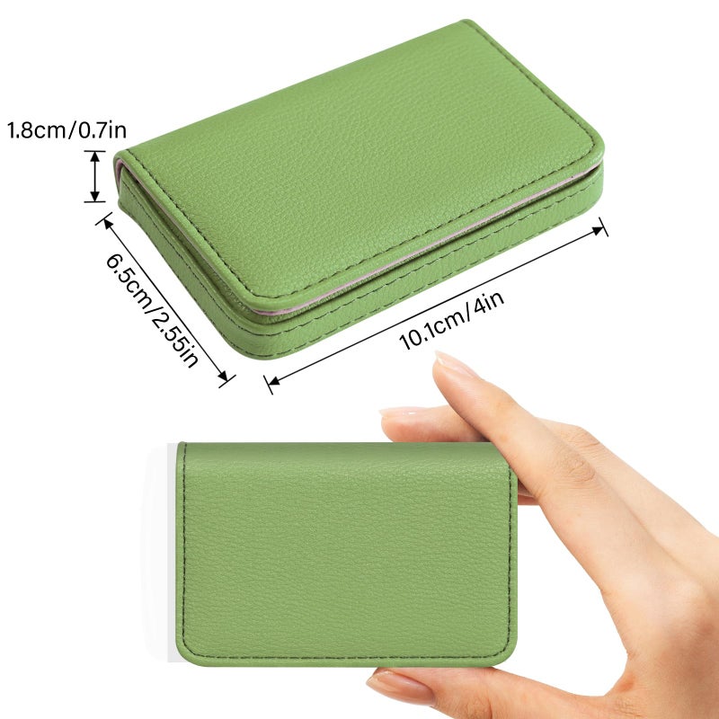 AI-DEE Business Card Holderï¼ŒPU Leather Business Card Case Color Printing Pattern Card Holder Walletï¼ŒPockets Magnetic Credit Card Holders for Men and Women - Banana Green - Image 2