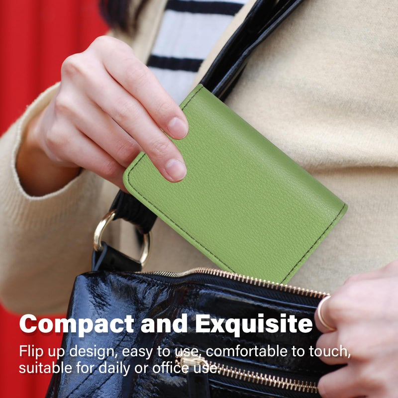 AI-DEE Business Card Holderï¼ŒPU Leather Business Card Case Color Printing Pattern Card Holder Walletï¼ŒPockets Magnetic Credit Card Holders for Men and Women - Banana Green - Image 4
