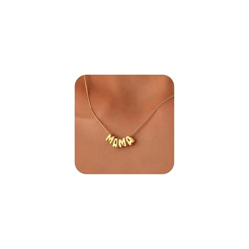 SLOONG Mama Necklace for Women, Mother's Day Gift for Mom Letter Necklace 18K Gold Plated Dainty Mother and Daughter Matching Gift for New Mom Boyfriends Mama (Gold) - Image 1