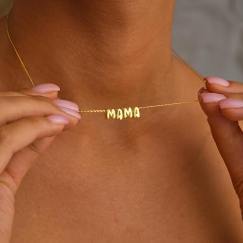 SLOONG Mama Necklace for Women, Mother's Day Gift for Mom Letter Necklace 18K Gold Plated Dainty Mother and Daughter Matching Gift for New Mom Boyfriends Mama (Gold) - Image 4