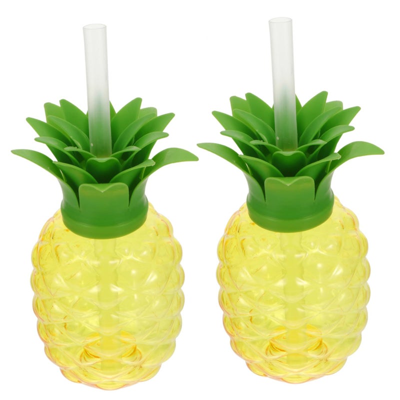 Pineapple Plastic Cups With Straws 4pcs Beach Party Drinkware - Image 2