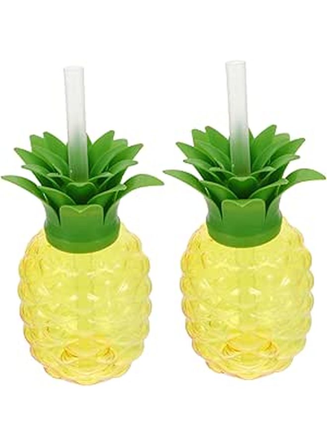 Pineapple Plastic Cups With Straws 4pcs Beach Party Drinkware - Image 1