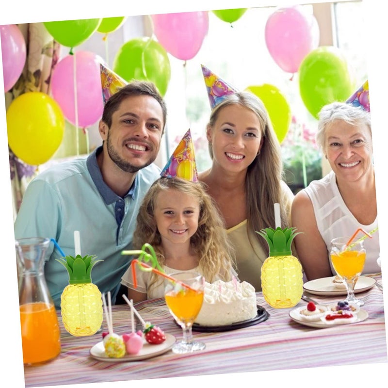 Pineapple Plastic Cups With Straws 4pcs Beach Party Drinkware - Image 4