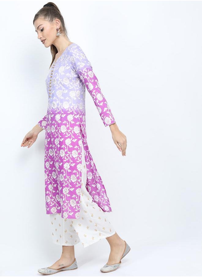 Vishudh Women Multi-Colored Printed Kurta Set with Palazzo Pants and Dupatta by Styli  - Image 2